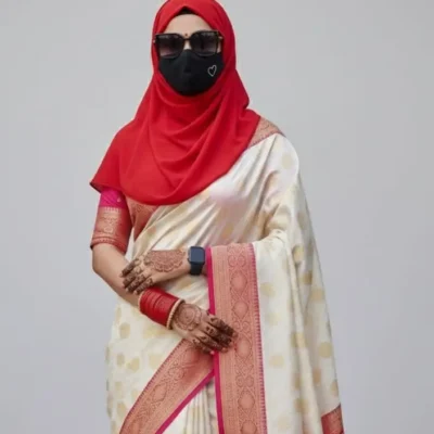 off whitre katan , banaroshi saree