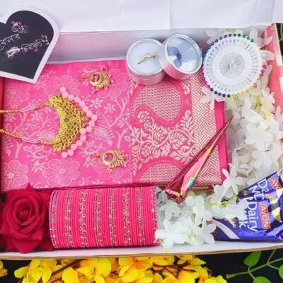 Pink Katan Shari Combo – গোলাপি কাতান শাড়ি সেট