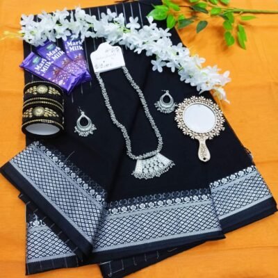 Pure Cotton saree combo gift package . black saree