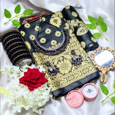 Black saree gift packag. টাঙ্গাইলের কাতান শাড়ি