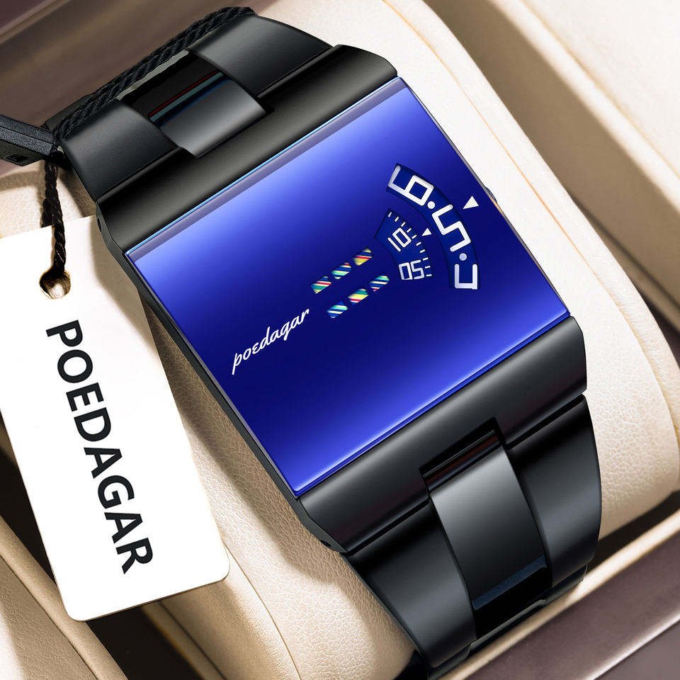 100% Original Poedagar 857 High Quality Square Dial Design Stainless Steel Band Watch for Men High-End Waterproof Quartz Movement Wristwatch
