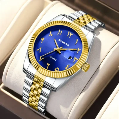 SUNKTA Arabic Numeral Dial Quartz Man Watch Classic Luxury Stainless Steel Band Fashion Waterproof Auto Date Unique Mens Watches