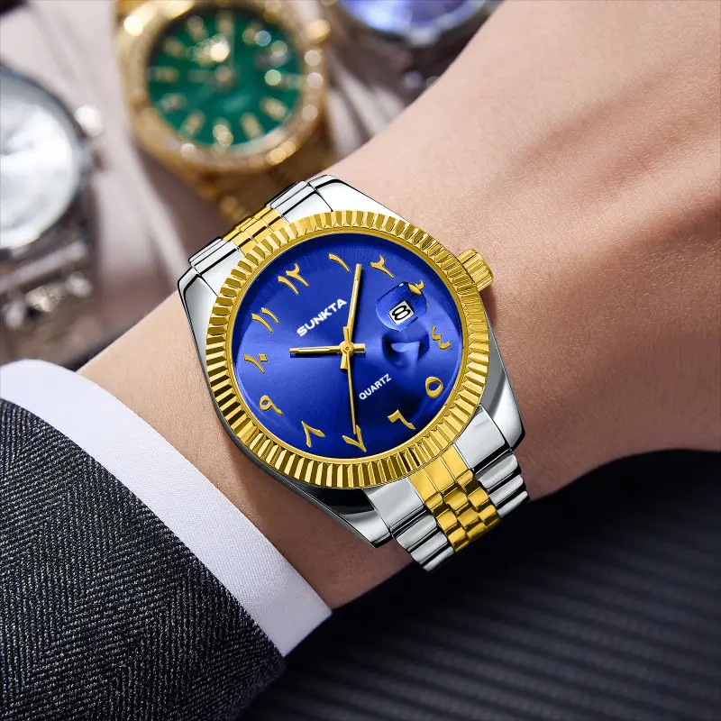 SUNKTA Arabic Numeral Dial Quartz Man Watch Classic Luxury Stainless Steel Band Fashion Waterproof Auto Date Unique Mens Watches - Image 2