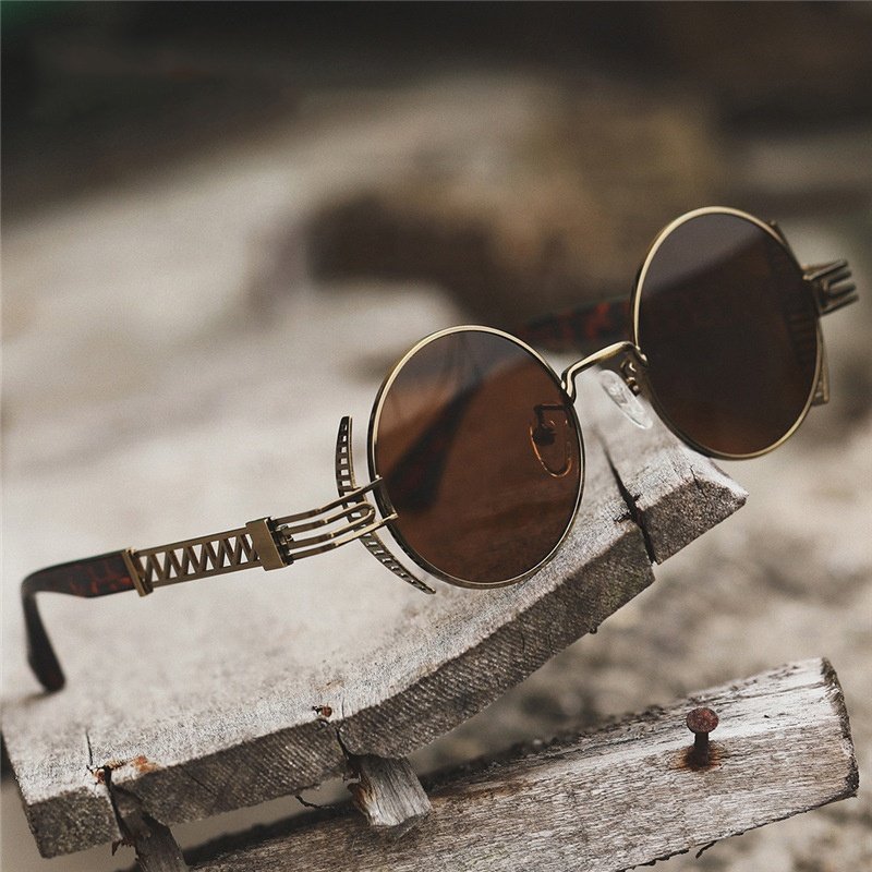 New Fashionable Gold Metal Circle Sunglasses Custom Logo Vintage Steampunk UV400 Protection Unisex 2022 - Image 4