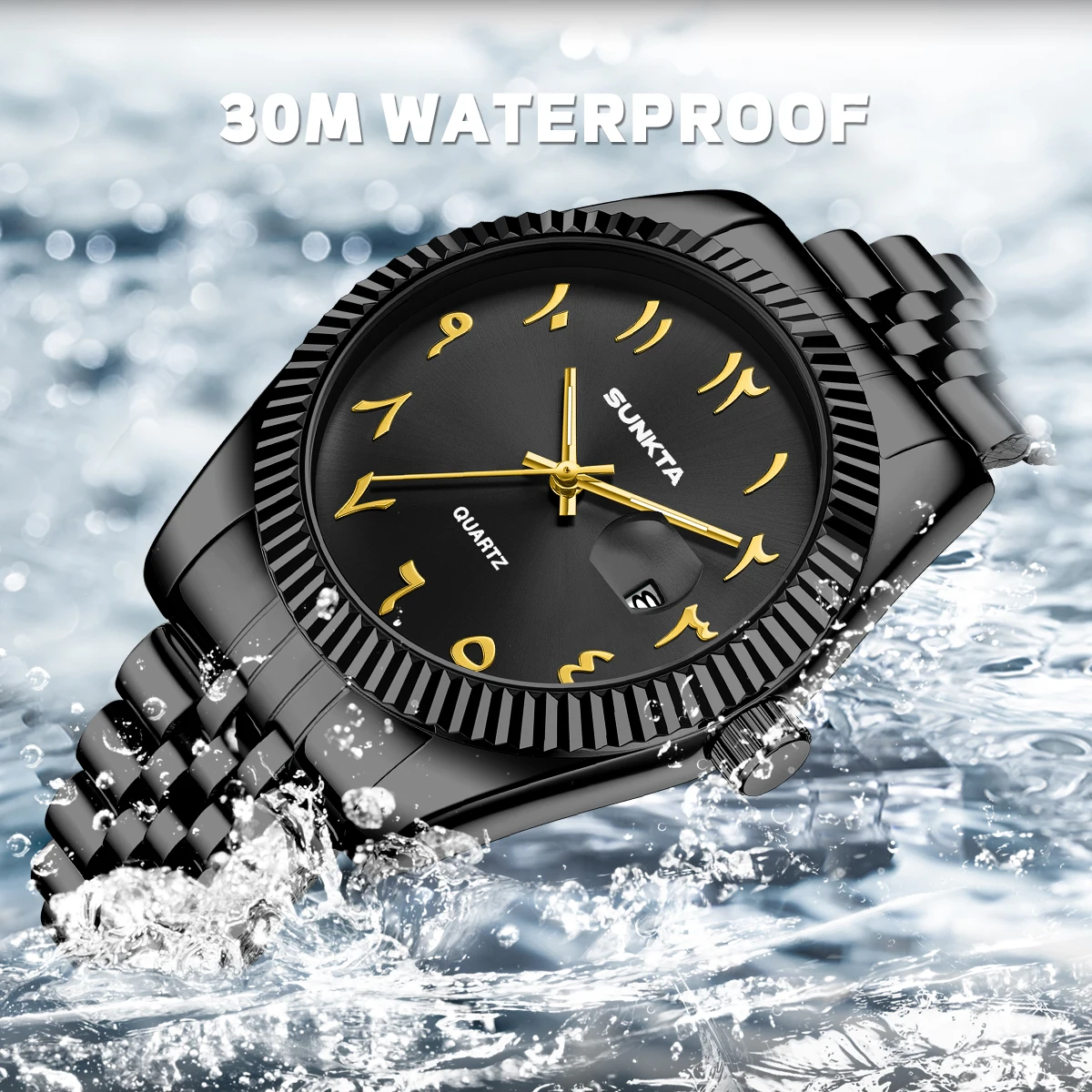SUNKTA Arabic Numeral Dial Quartz Man Watch Classic Luxury Stainless Steel Band Fashion Waterproof Auto Date Unique Mens Watches - Image 5