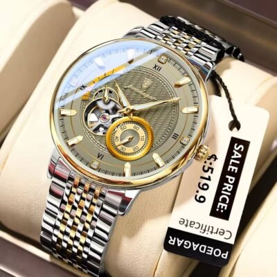 Automatic Mechanical POEDAGAR  Luxury Men's  Hollow Out Tourbillon Watch 14mm Thickness Stainless Steel Oval Case 3BAR 1416
