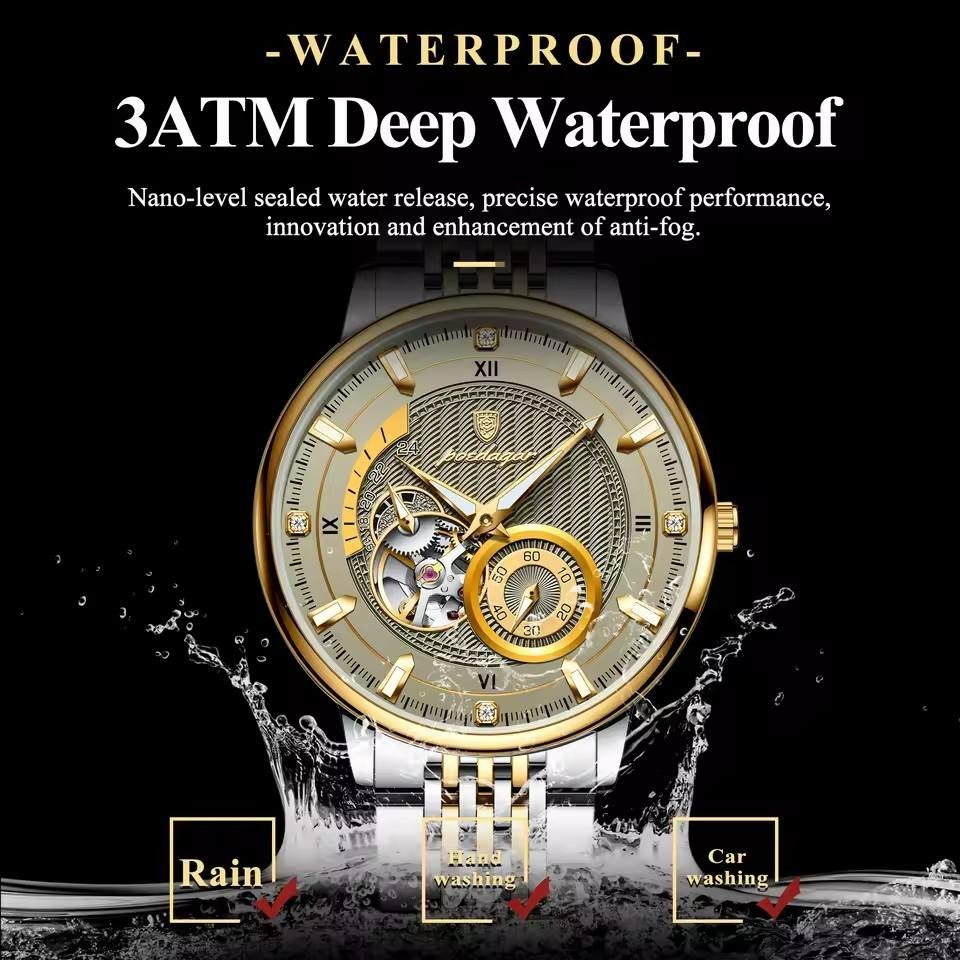 Automatic Mechanical POEDAGAR Luxury Men's Hollow Out Tourbillon Watch 14mm Thickness Stainless Steel Oval Case 3BAR 1416 - Image 2