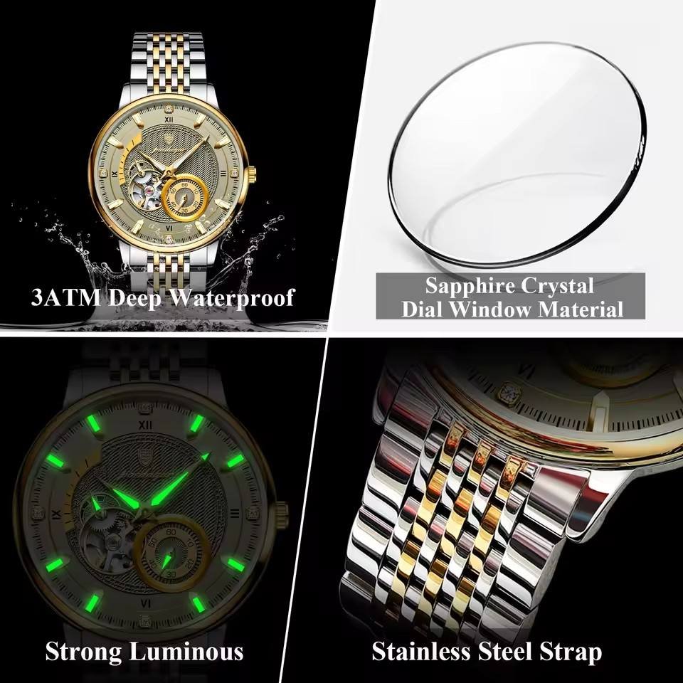 Automatic Mechanical POEDAGAR Luxury Men's Hollow Out Tourbillon Watch 14mm Thickness Stainless Steel Oval Case 3BAR 1416 - Image 3