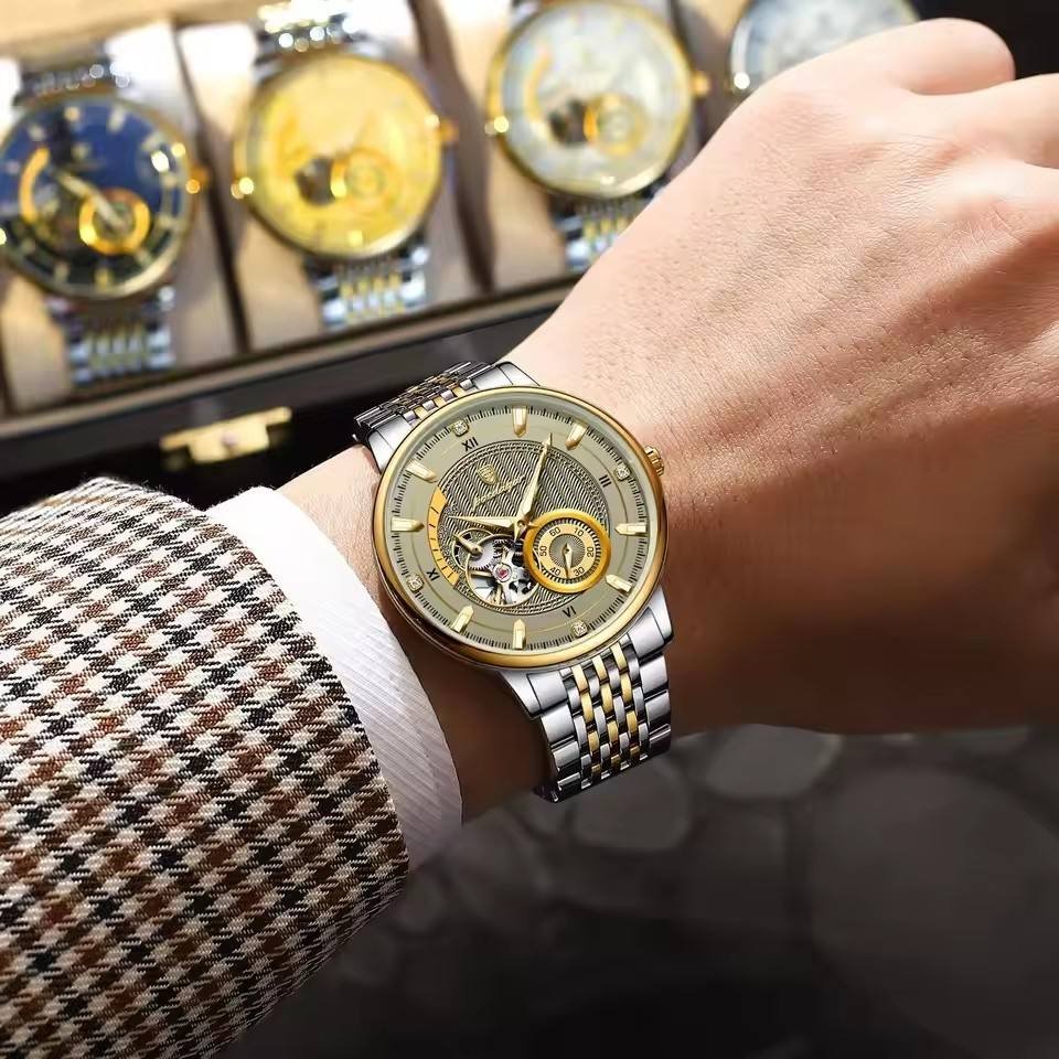 Automatic Mechanical POEDAGAR Luxury Men's Hollow Out Tourbillon Watch 14mm Thickness Stainless Steel Oval Case 3BAR 1416 - Image 4