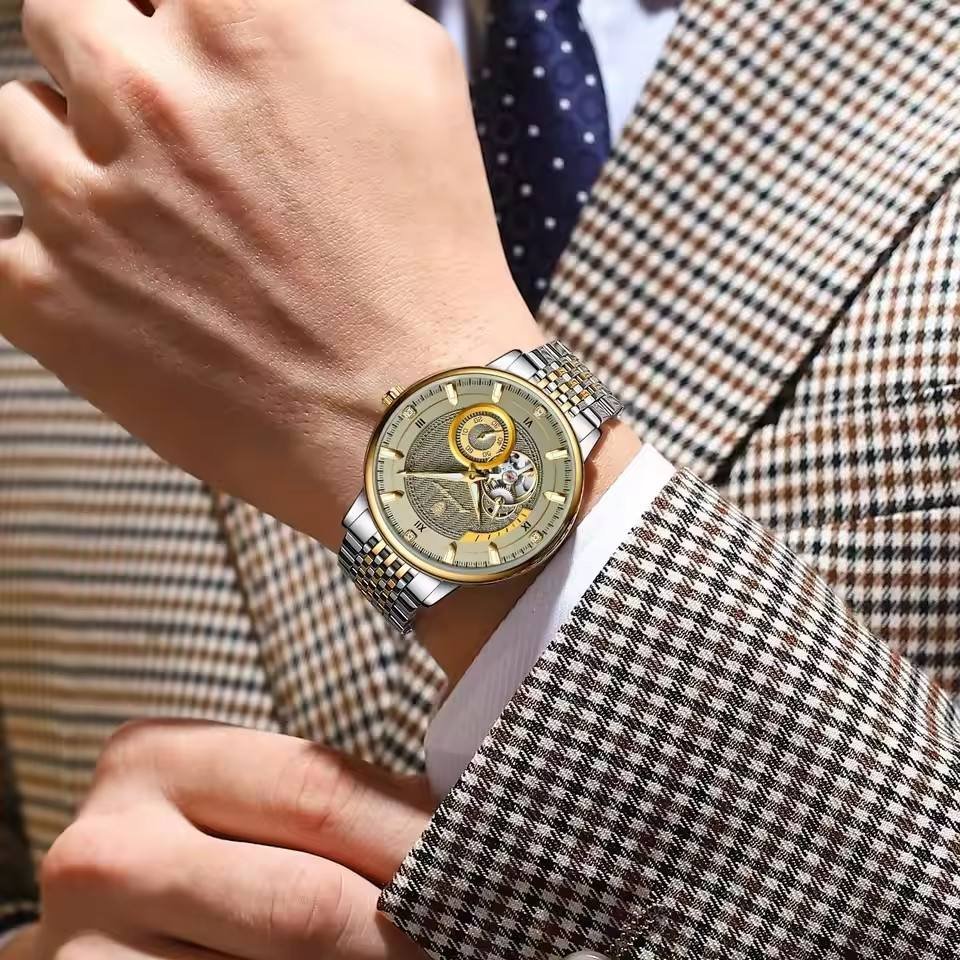 Automatic Mechanical POEDAGAR Luxury Men's Hollow Out Tourbillon Watch 14mm Thickness Stainless Steel Oval Case 3BAR 1416 - Image 5