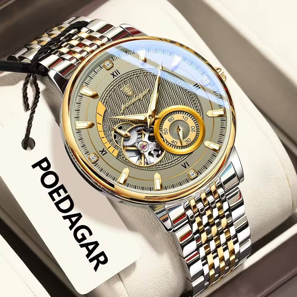 Automatic Mechanical POEDAGAR Luxury Men's Hollow Out Tourbillon Watch 14mm Thickness Stainless Steel Oval Case 3BAR 1416 - Image 6