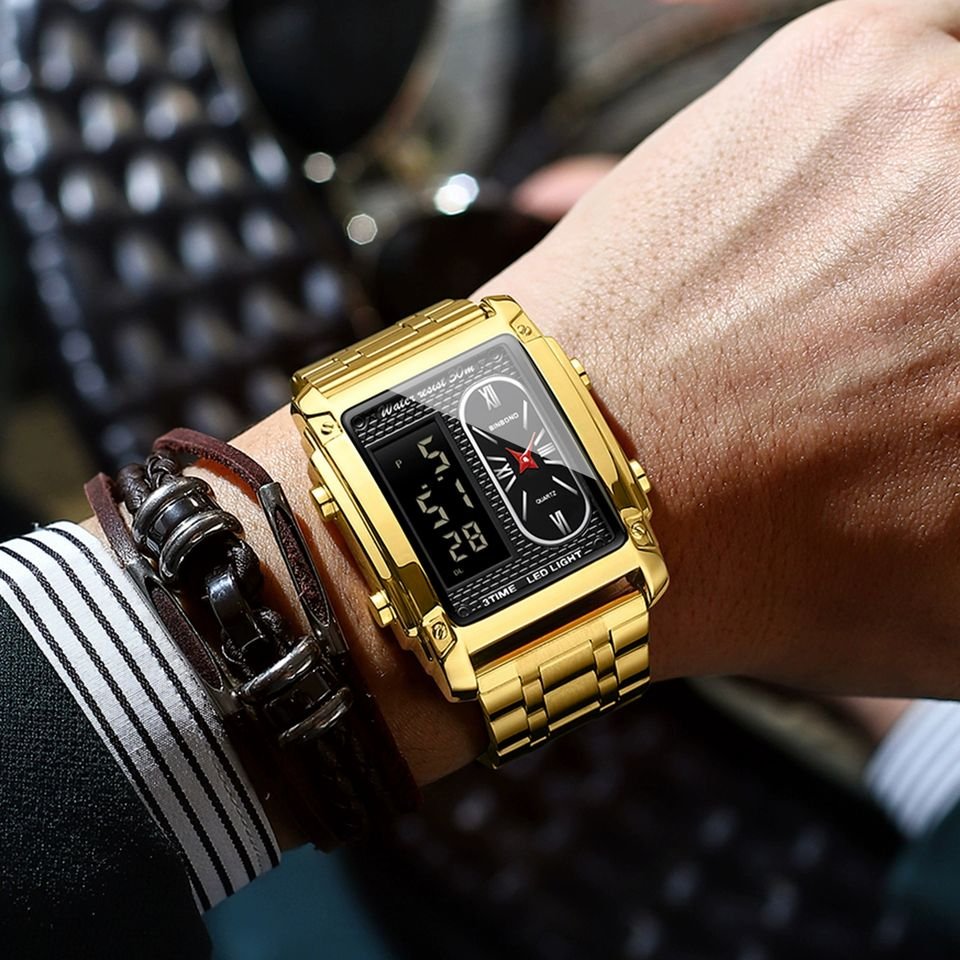 Hot BINBOND Men Watch Top Brand Luxury Business Quartz Mens Watches Waterproof Hollow Out Digital Watch Gold Relogio Masculino - Image 2