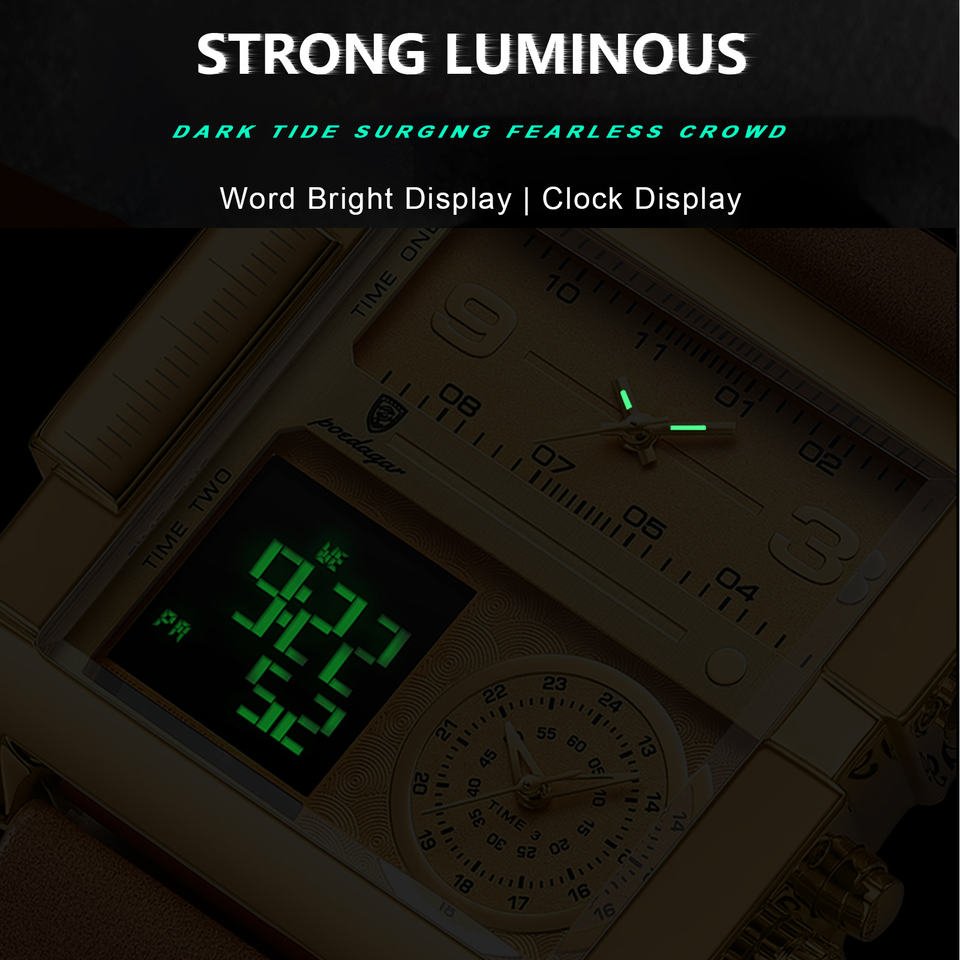Poedagar Fashion Men Watches Waterproof Luminous Leather Quartz Watches Multifunctional Chronograph Watch for Men - Image 3