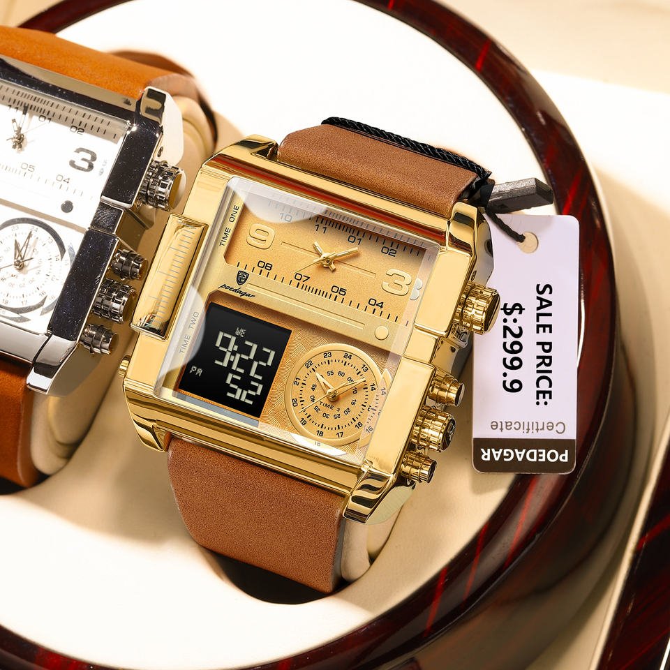 Poedagar Fashion Men Watches Waterproof Luminous Leather Quartz Watches Multifunctional Chronograph Watch for Men - Image 6