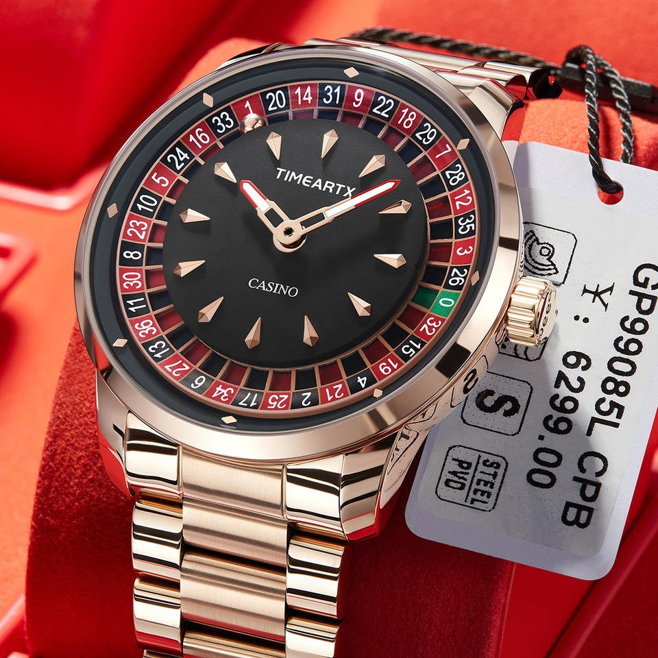TIMEARTX Luxury Men's Roulette Casino Watch Quartz Movement Automatic Rotating Luminous Dial Waterproof Steel Strap Male Clock