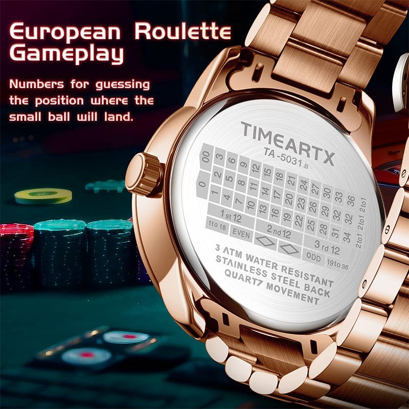 TIMEARTX Luxury Men's Roulette Casino Watch Quartz Movement Automatic Rotating Luminous Dial Waterproof Steel Strap Male Clock - Image 2